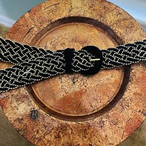 Carla Marchi Black Velvet Gold Beaded Belt Vintage